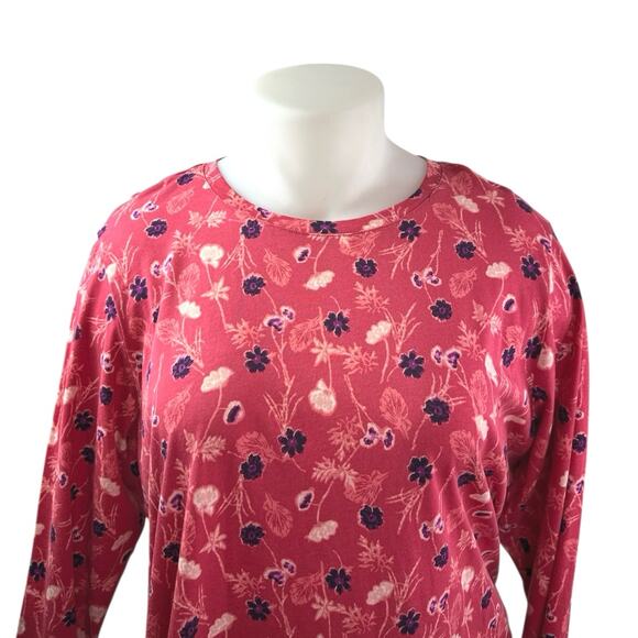 Lands' End Women's Pink Red Floral Cotton Long Sleeve Tee T-shirt Top Size XL - Picture 3 of 5